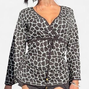 Michael Kors Black and White Animal Print Wrap Top